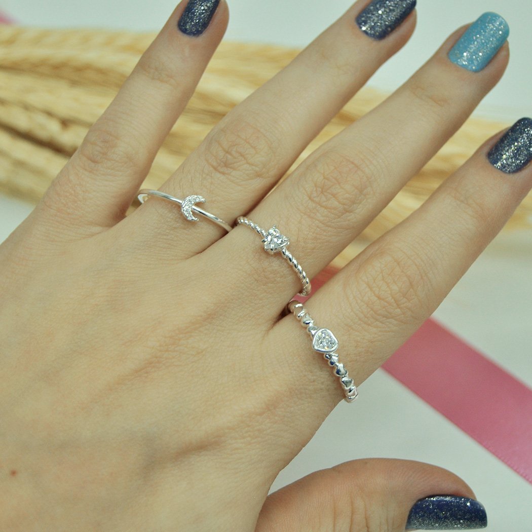 Anel Lua Pequena Cravejada banhado a Prata 70