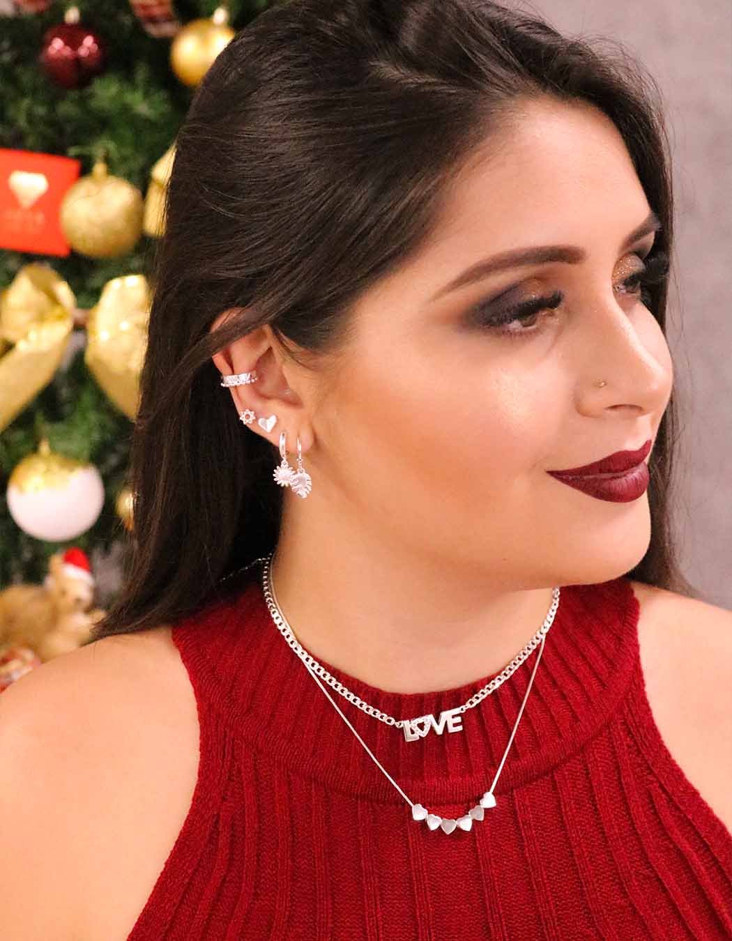 Brinco Argola Clips com Margarida Cravejada Banhado a Prata 70