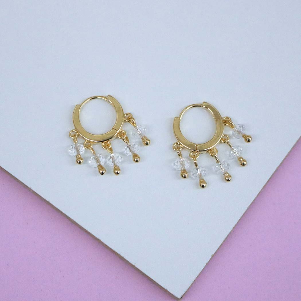 Brinco Argola Clips com Miçangas Cristal banhado a Ouro 18k