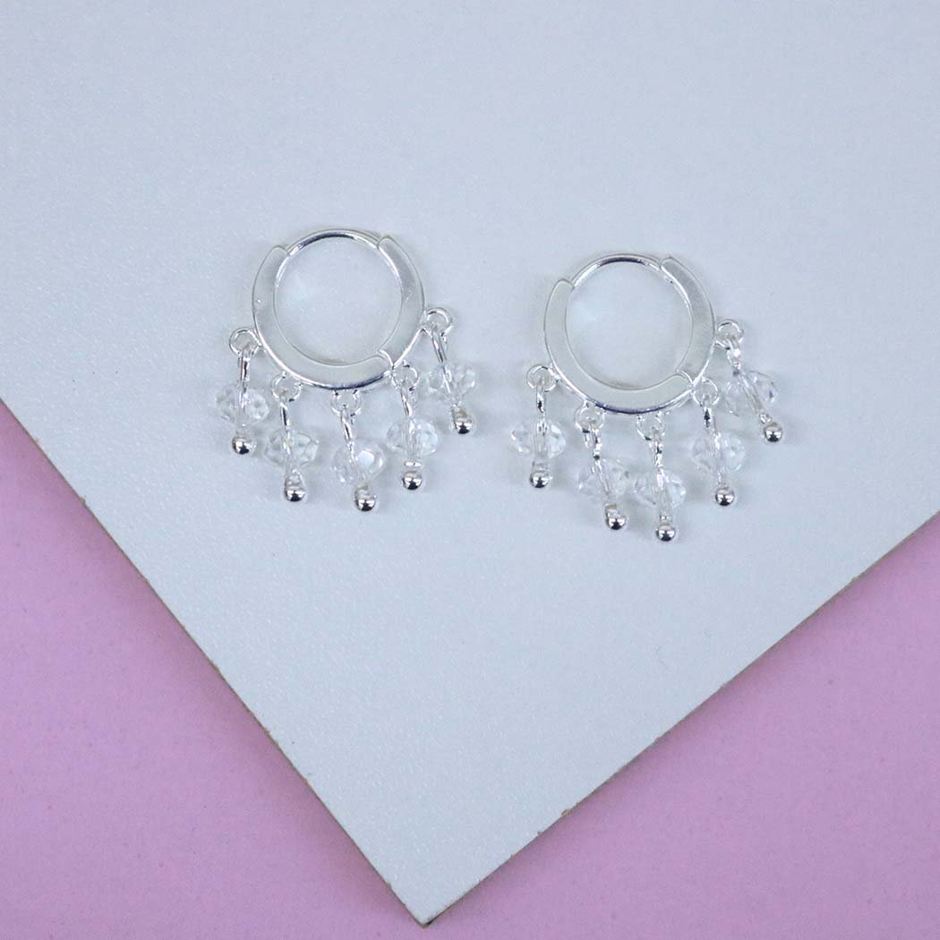 Brinco Argola Clips com Miçangas Cristal banhado a Prata 70