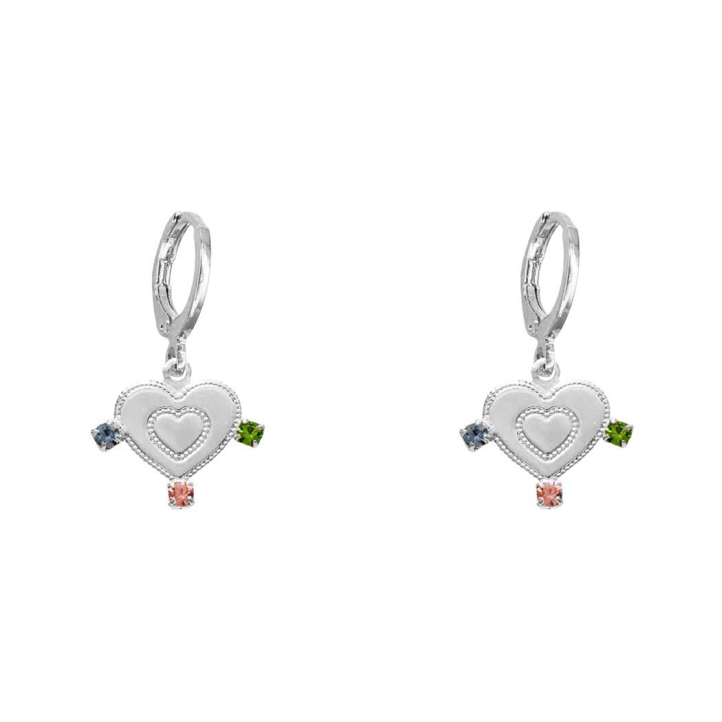 Brinco Argola Clips Coração Zircônias Coloridas banhado a Prata 70