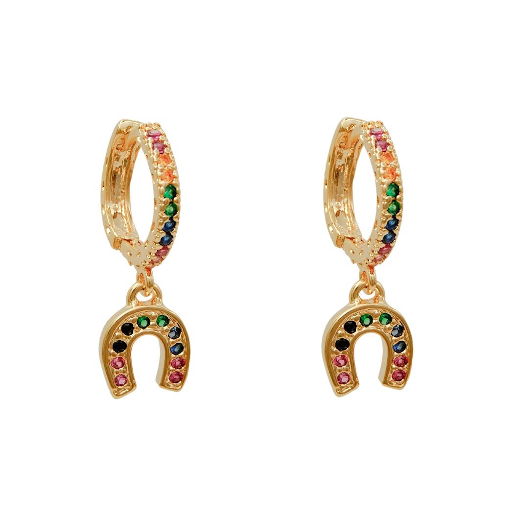 Brinco Argola Clips cravejada Ferradura banhado a Ouro 18k