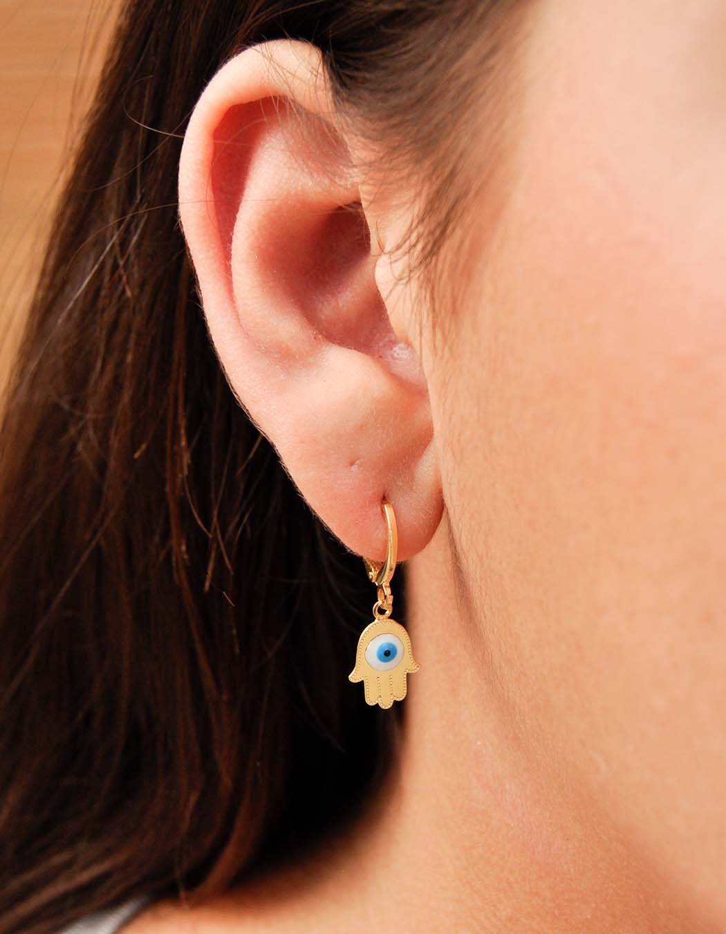 Brinco Argola Clips Mão de Hamsá banhado a Ouro 18k