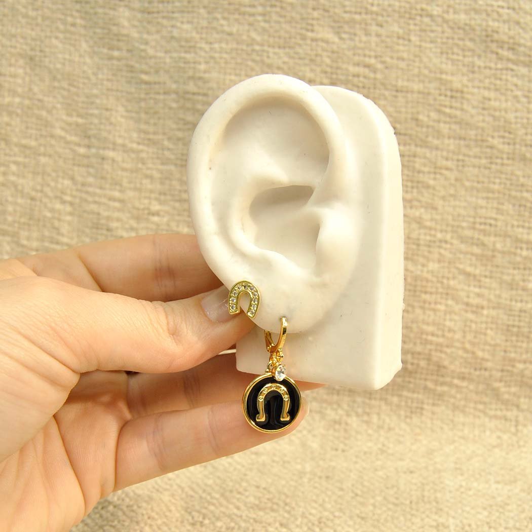 Brinco Argola Clips Medalha com Tiffany banhado a Ouro 18k