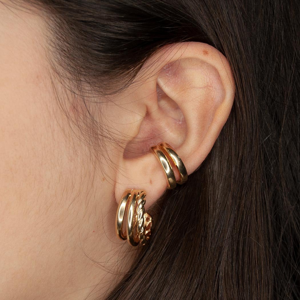 Brinco Argola com detalhe Torcido banhado a Ouro 18k