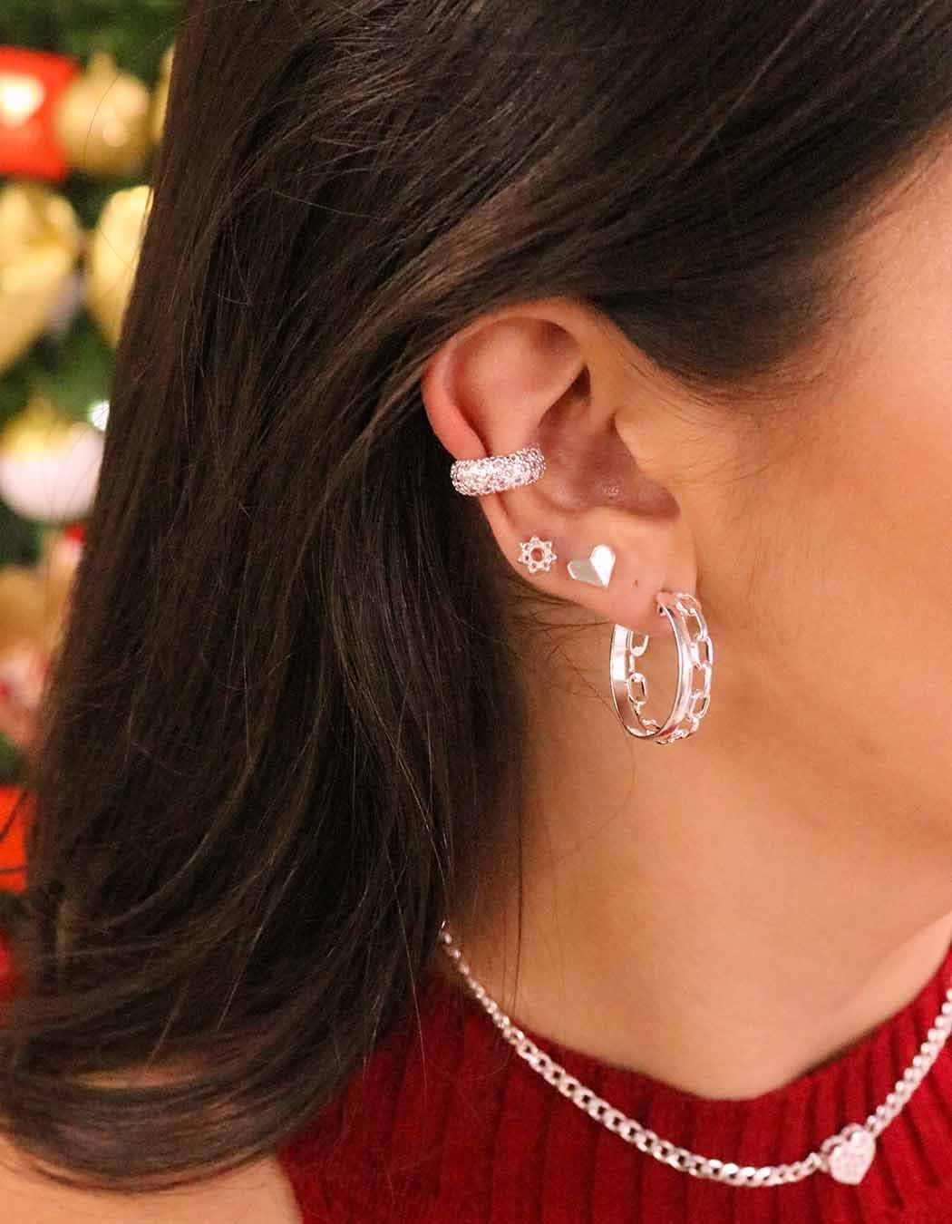 Brinco Argola Dupla Lisa e Cartier Banhada a Prata 70