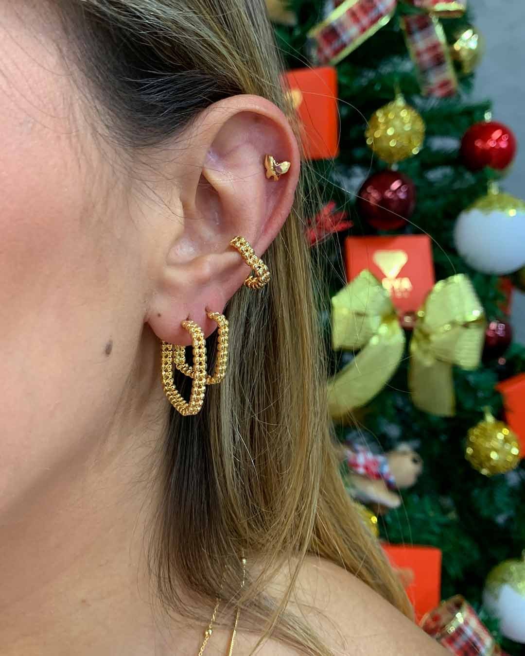 Brinco Argola Quadrada Grande banhado a Ouro 18k