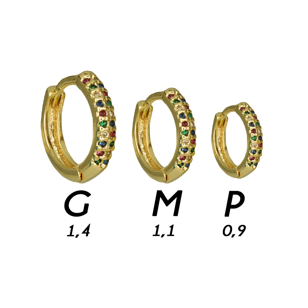 Brinco Argolinha P Zircônias Coloridas banhado a Ouro 18k