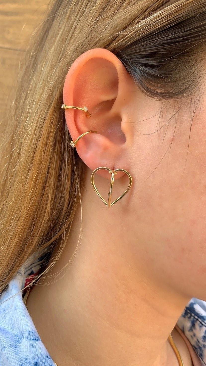Brinco Coração 3D banhado a Ouro 18k