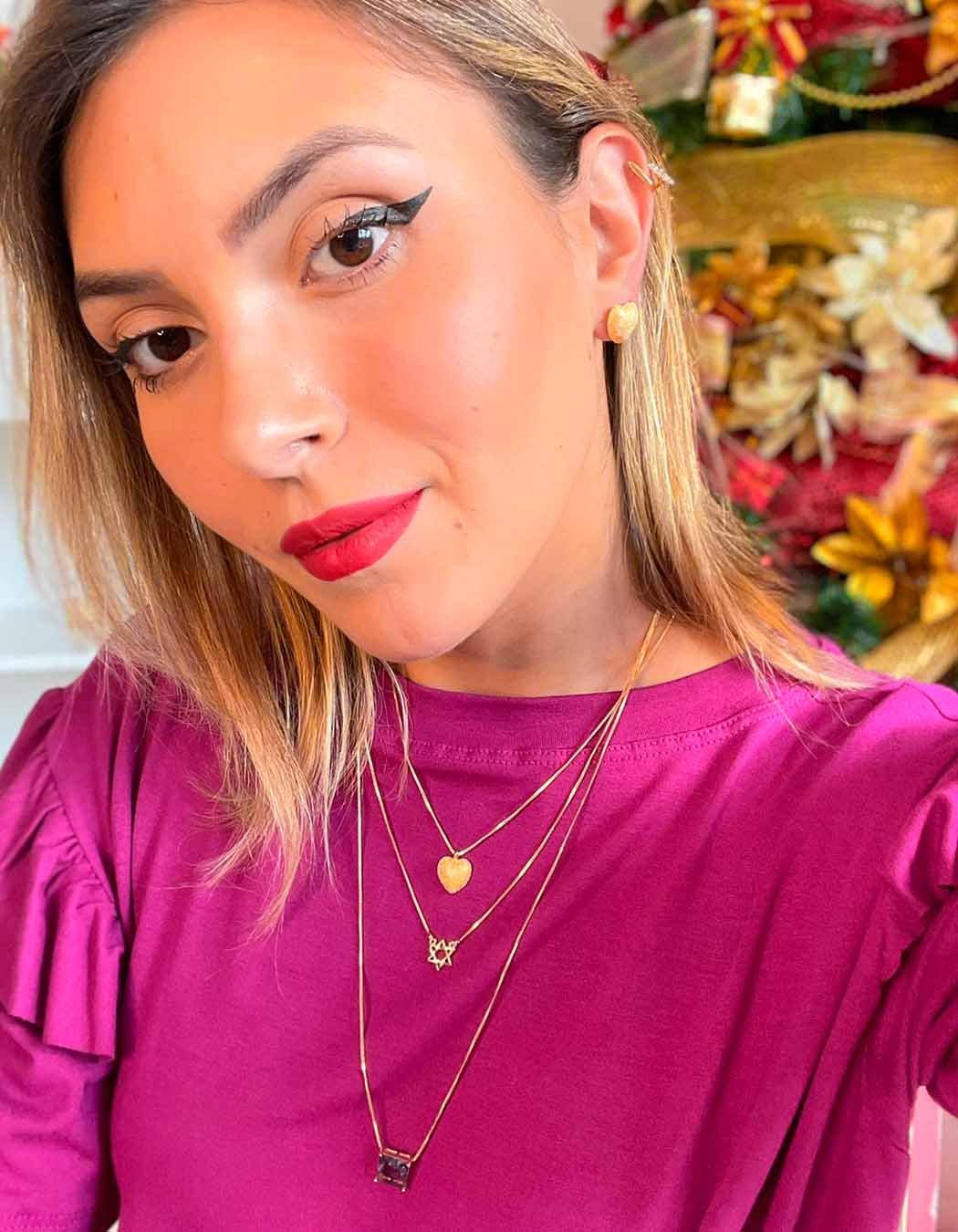 Brinco Coração Pontilhado Banhado a Ouro 18k