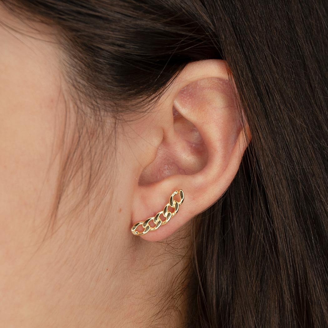 Brinco Cuff Corrente de Elo Fino banhado a Ouro 18k