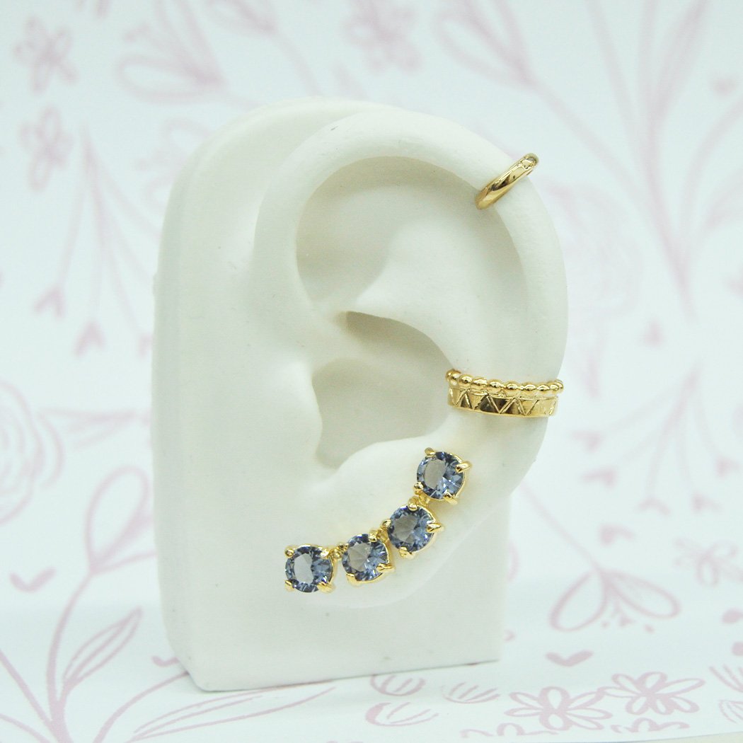 Brinco Ear Cuff 4 Zircônias banhado a Ouro 18k