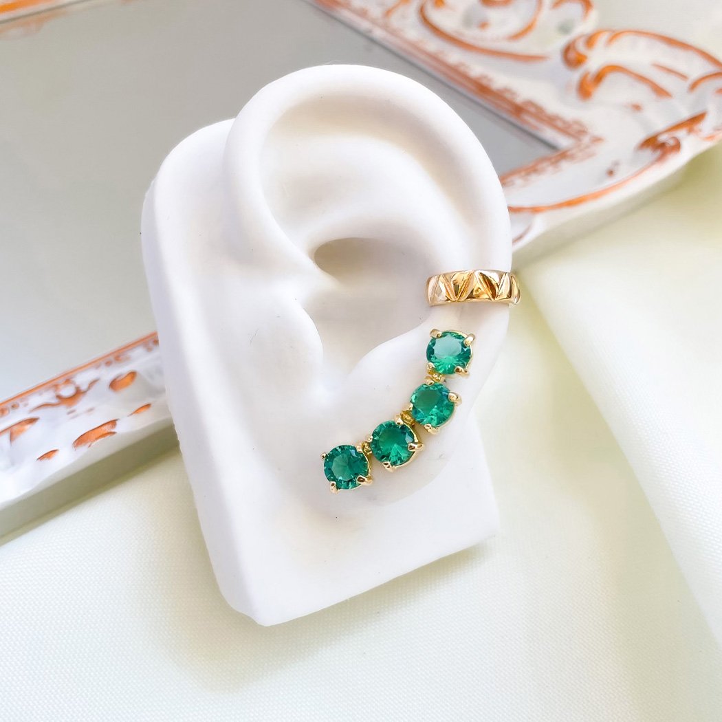 Brinco Ear Cuff 4 Zircônias banhado a Ouro 18k
