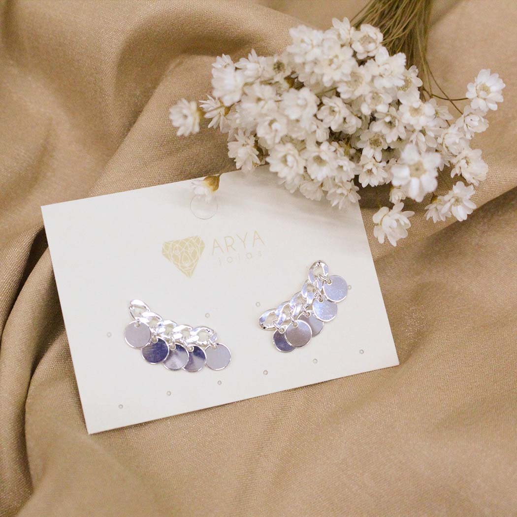Brinco Ear Cuff com medalhas banhado a Prata 70