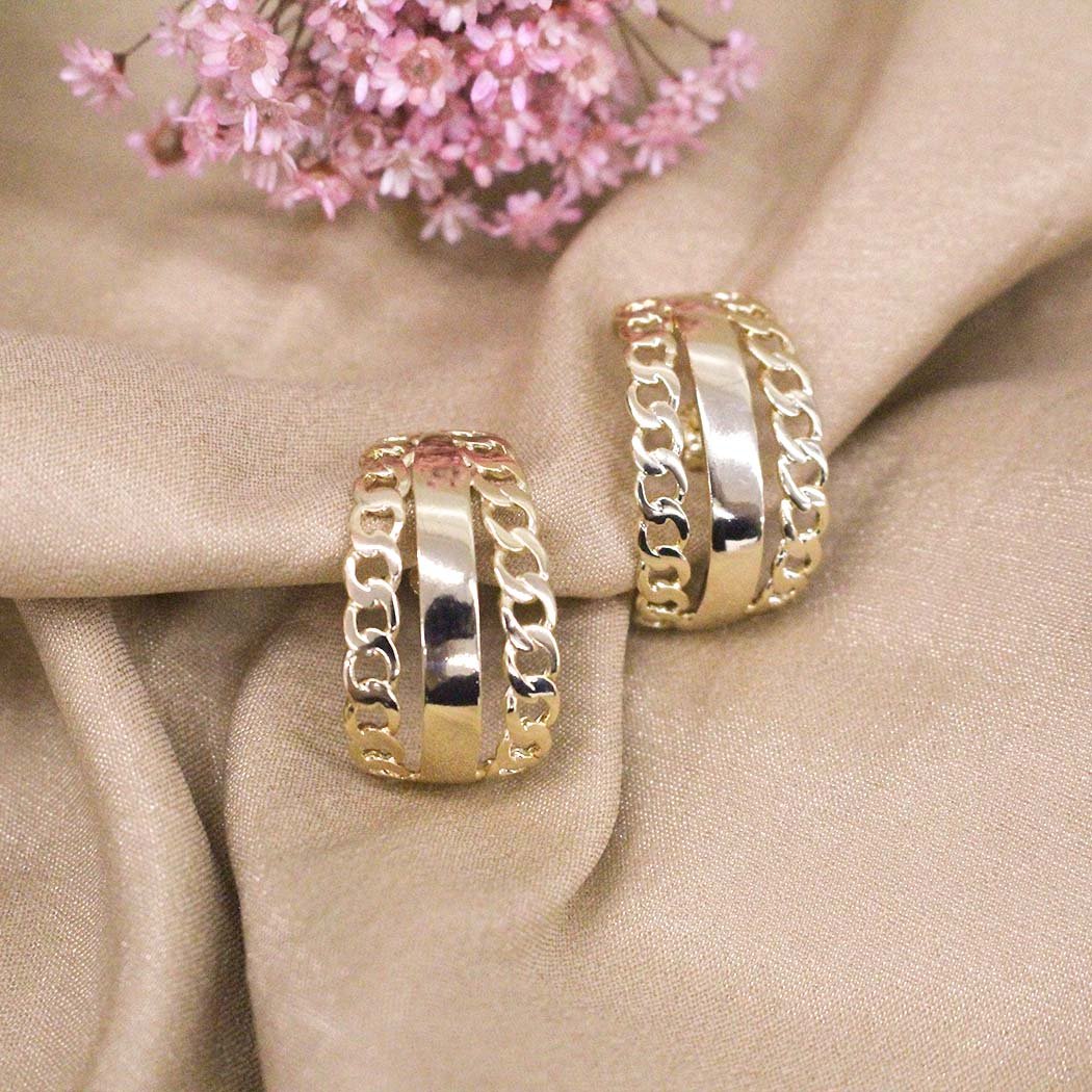 Brinco Ear Hook Dupla Corrente banhado a Ouro 18k