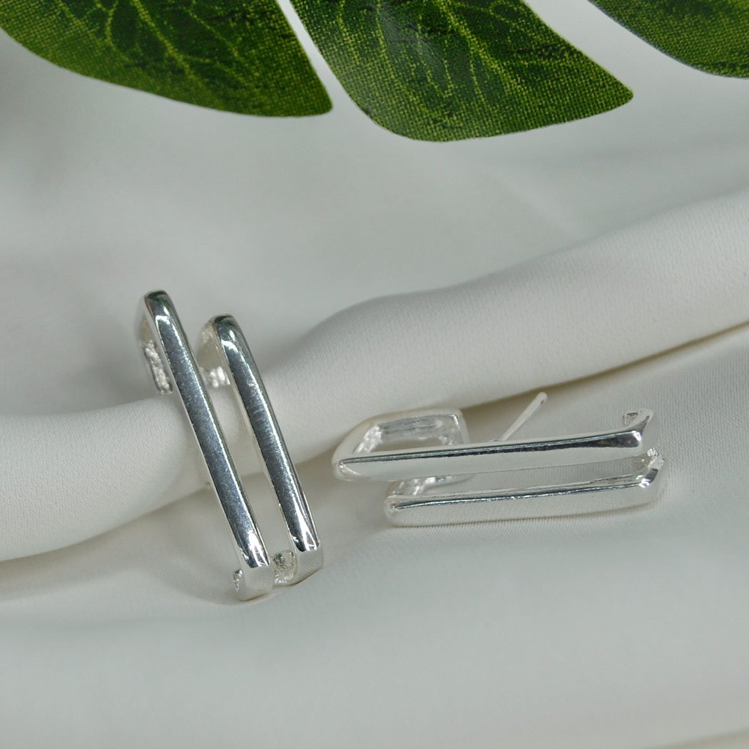 Brinco Ear Hook Retangular Duplo banhado a Ouro 18k