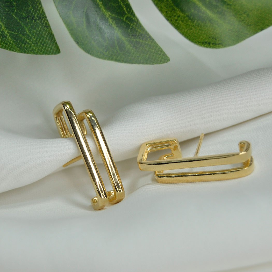 Brinco Ear Hook Retangulo Duplo banhado a Ouro 18k