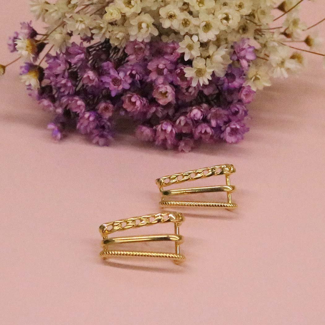 Brinco Ear Hook Triplo banhado a Ouro 18k