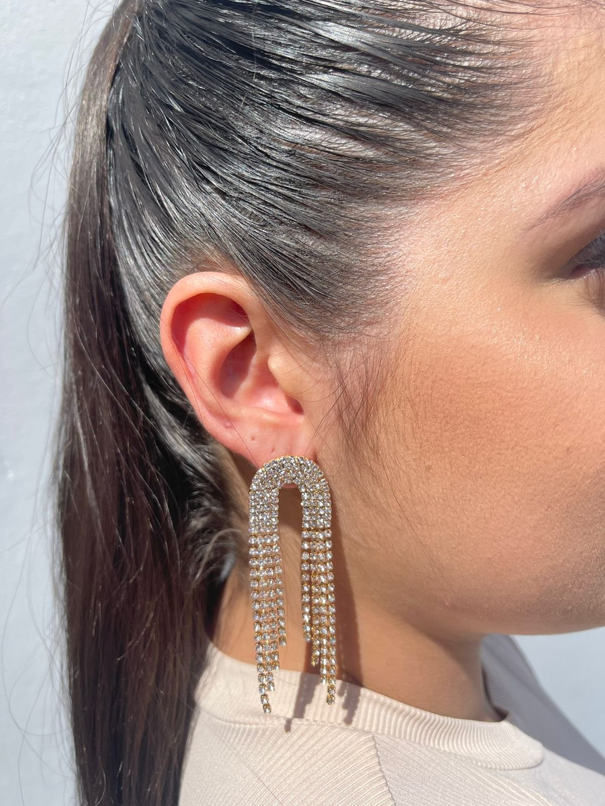 Brinco Franja Cristal M banhado a Ouro 18k