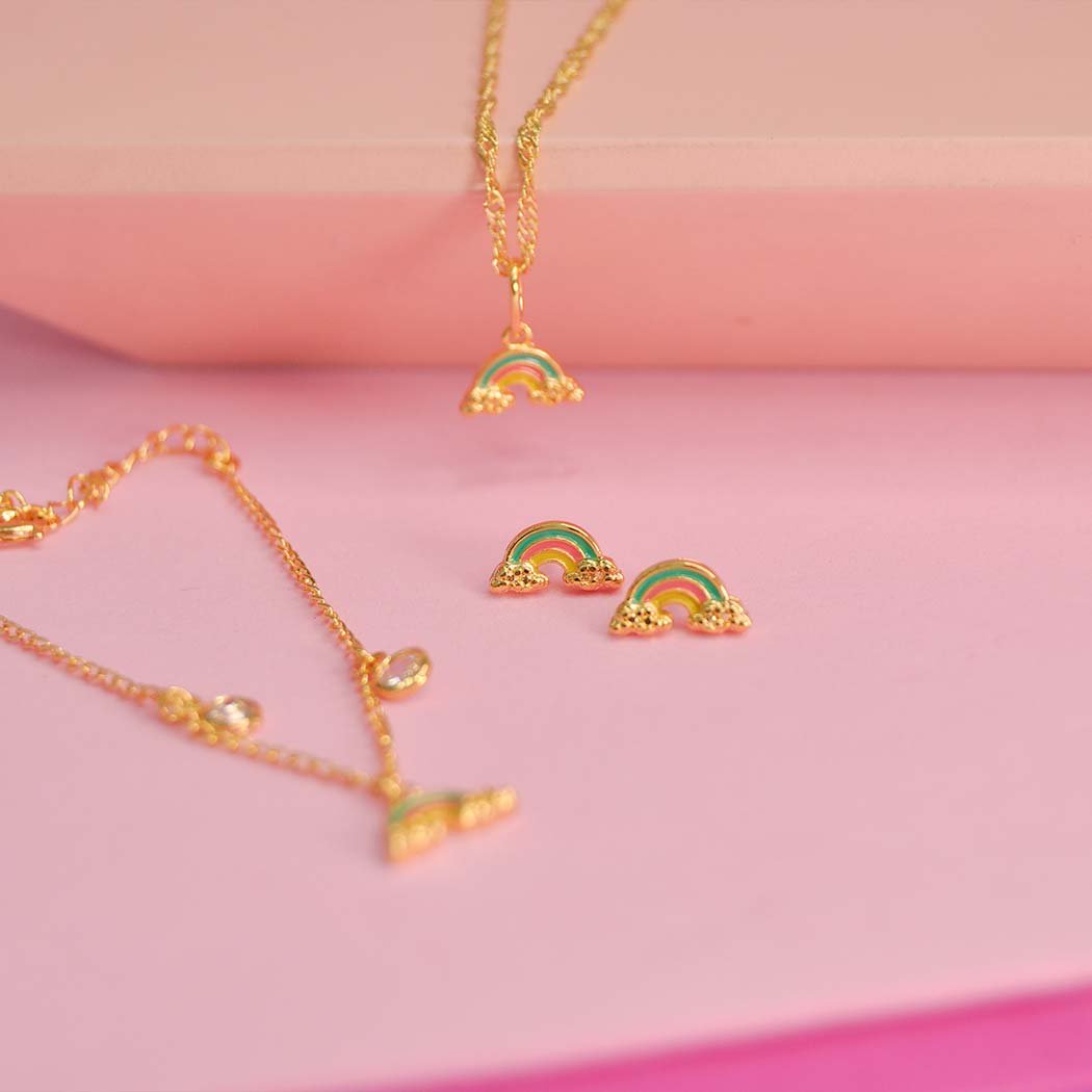 Brinco Infantil Arco-Íris banhado a Ouro 18k