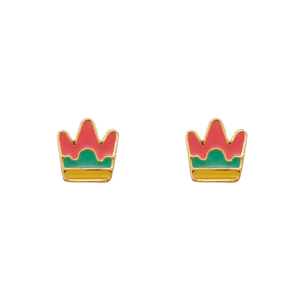 Brinco Infantil Coroa Colorida banhado a Ouro 18k