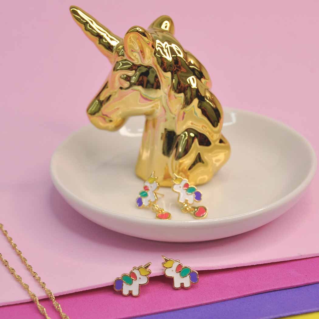 Brinco Infantil Unicórnio Bebê banhado a Ouro 18k
