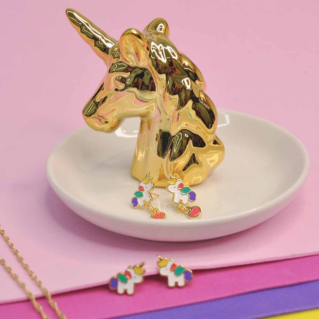 Brinco Infantil Unicórnio Bebê com Zircônia banhado a Ouro 18k
