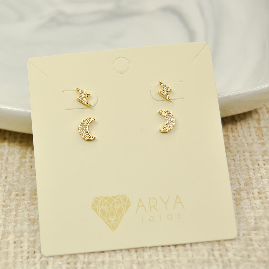 Brinco Raio Pequeno Zircônias Cristal banhado a Ouro 18k