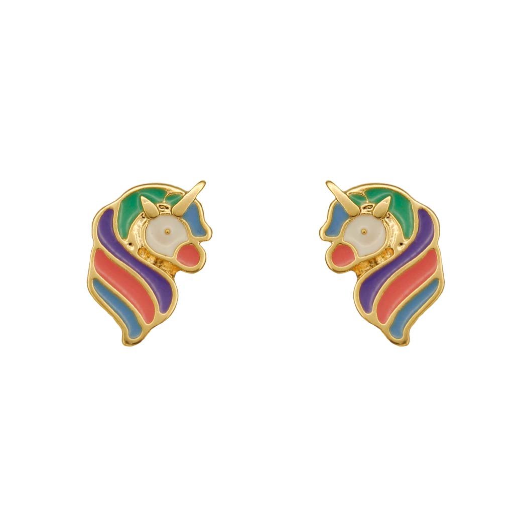 Brinco Unicórnio Colorido banhado a Ouro 18k