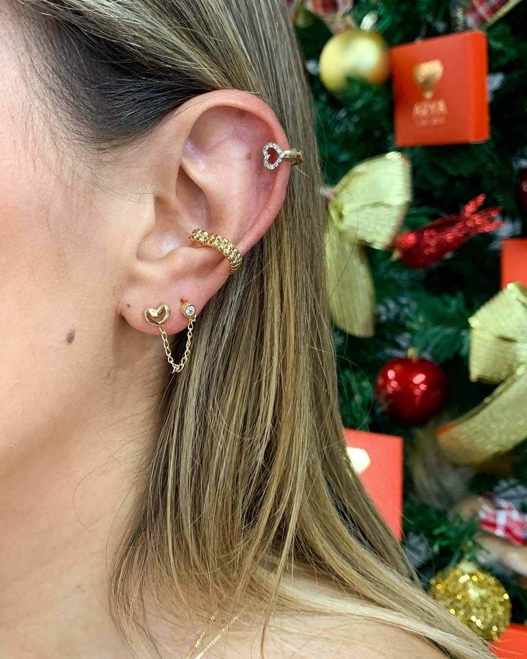 Brinco Zircônia Dupla com fio banhado a Ouro 18k