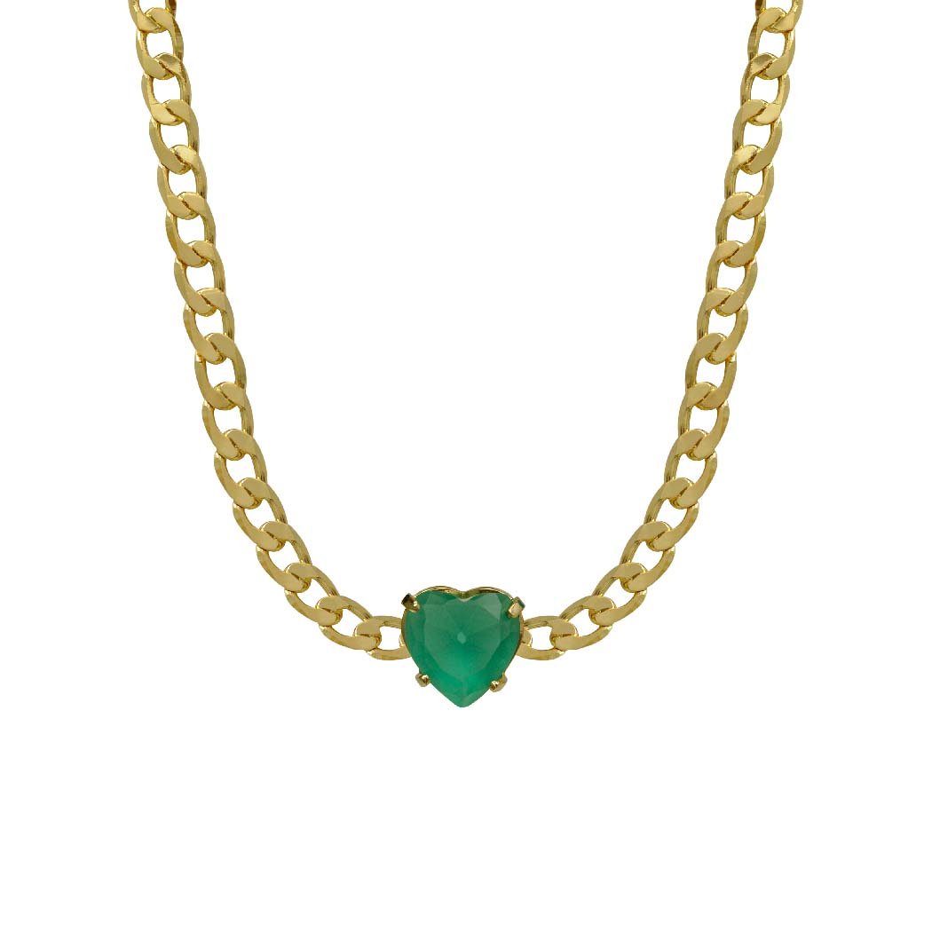 Choker Fio Masculino Grosso Pedra Zircônia Coração banhado a Ouro 18k