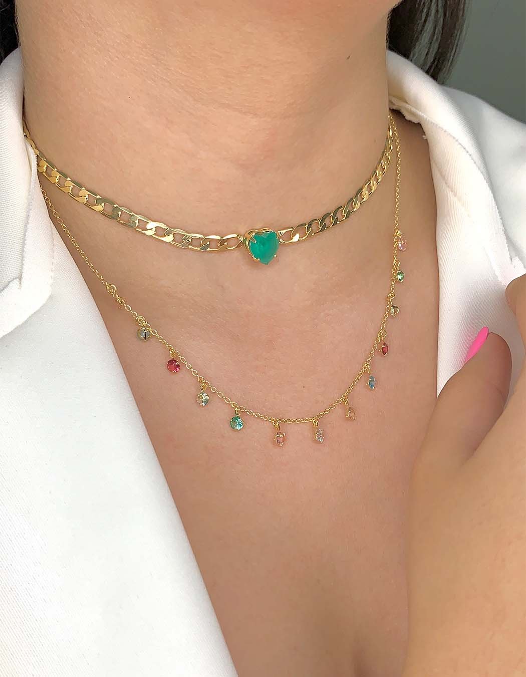Choker Fio Masculino Grosso Pedra Zircônia Coração banhado a Ouro 18k
