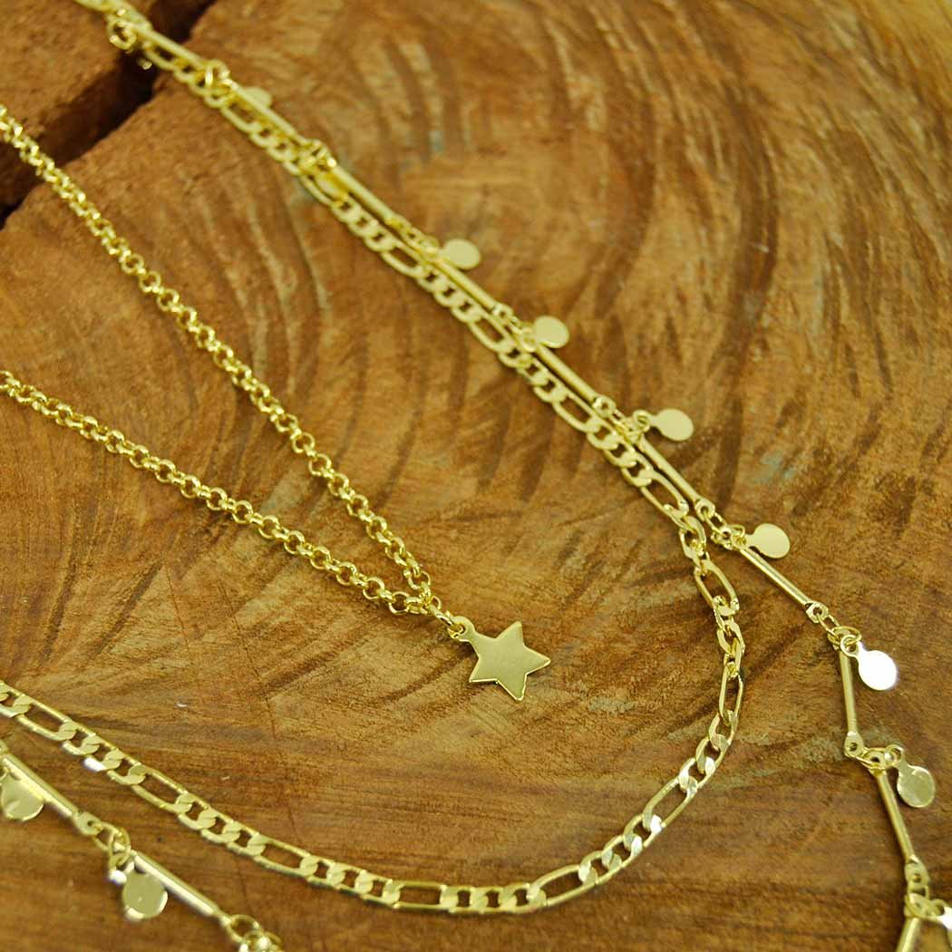 Choker Fio Português com Estrela lisa banhado a Ouro 18k