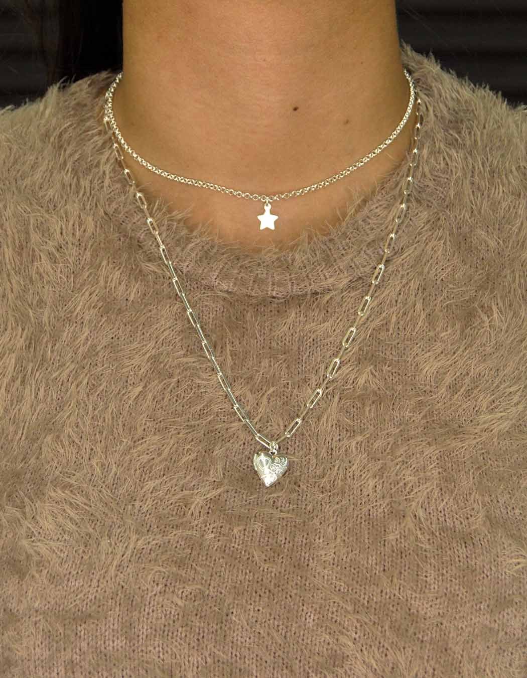Choker Fio Português com Estrela lisa banhado a Prata 70