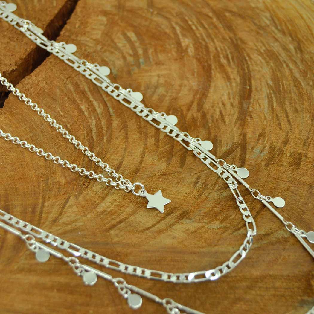 Choker Fio Português com Estrela lisa banhado a Prata 70