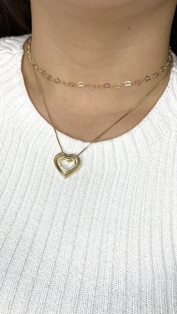 Colar 3 Corações Vazados banhado a Ouro 18k