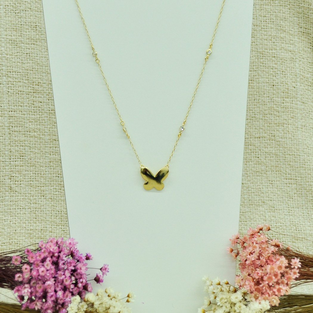 Colar Borboleta e Zircônias banhado a Ouro 18k