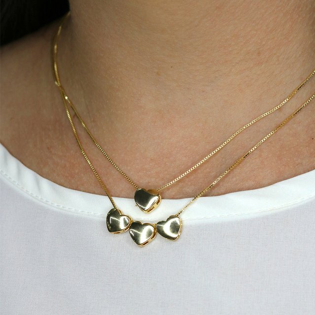 Colar com 3 Corações banhado a Ouro 18k