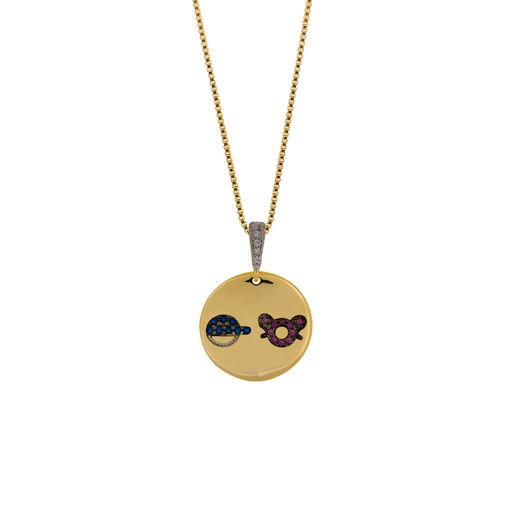 Colar com Medalha de Filhos cravejada banhada a Ouro 18k