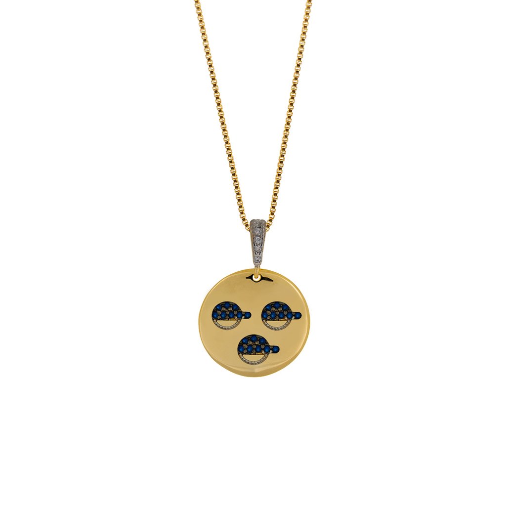 Colar com Medalha de Filhos cravejada banhada a Ouro 18k