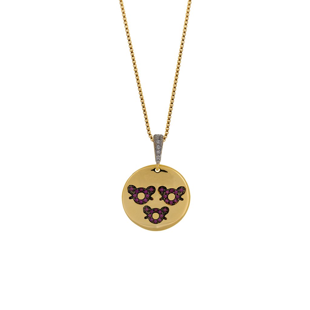 Colar com Medalha de Filhos cravejada banhada a Ouro 18k