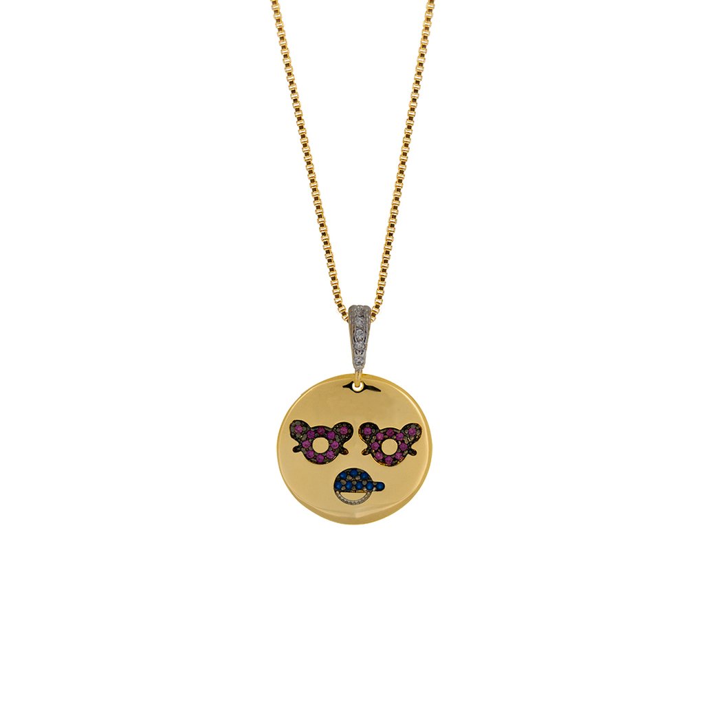 Colar com Medalha de Filhos cravejada banhada a Ouro 18k