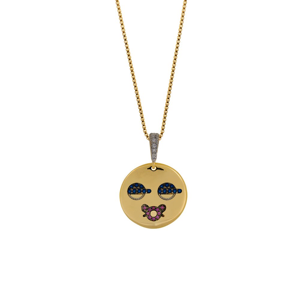 Colar com Medalha de Filhos cravejada banhada a Ouro 18k