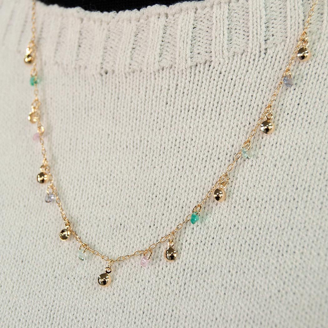 Colar com Zircônias Coloridas banhada a Ouro 18k