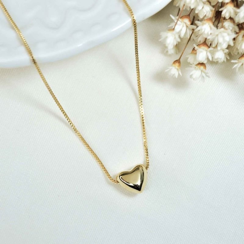 Colar Coração Liso banhado a Ouro 18k