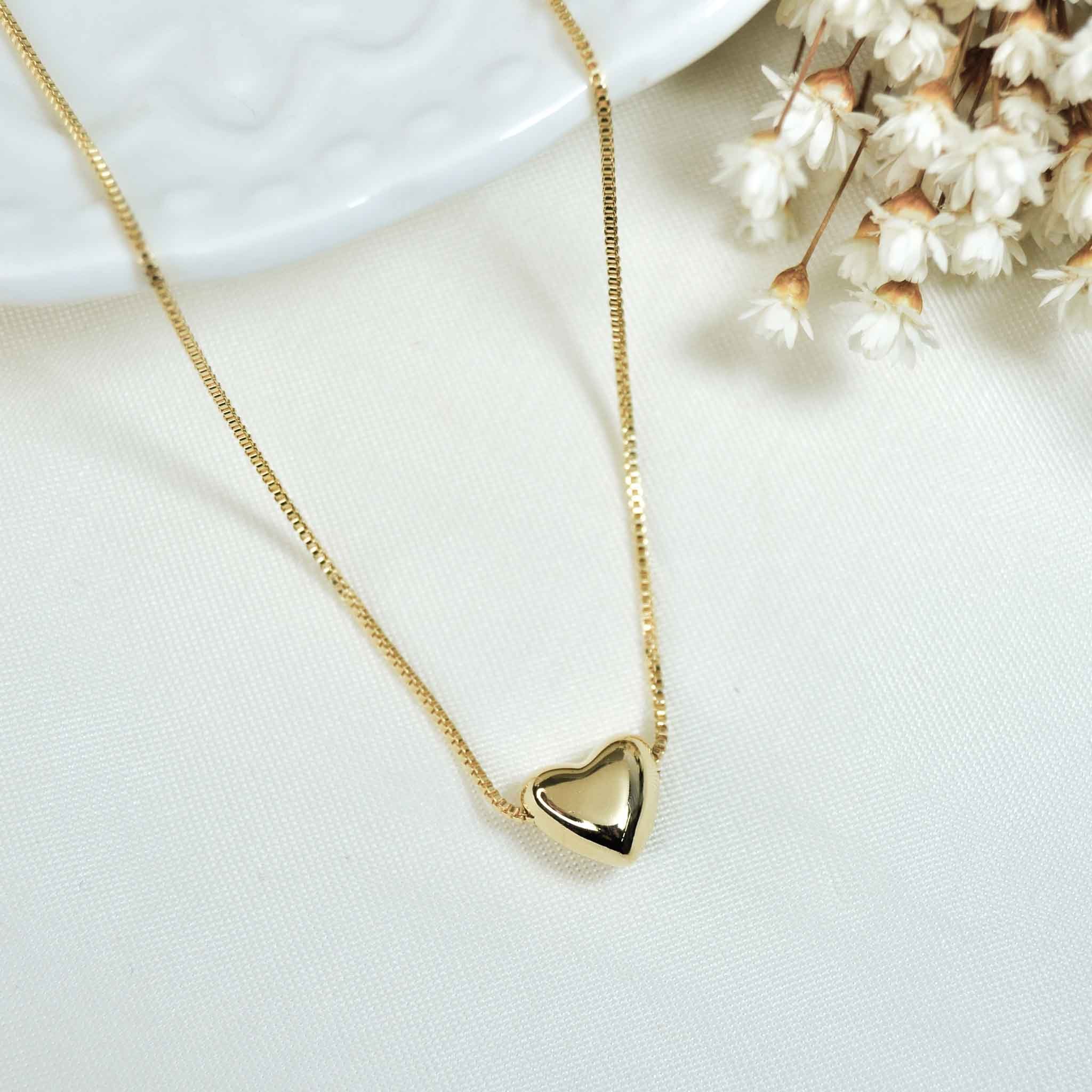 Colar Coração Liso banhado a Ouro 18k