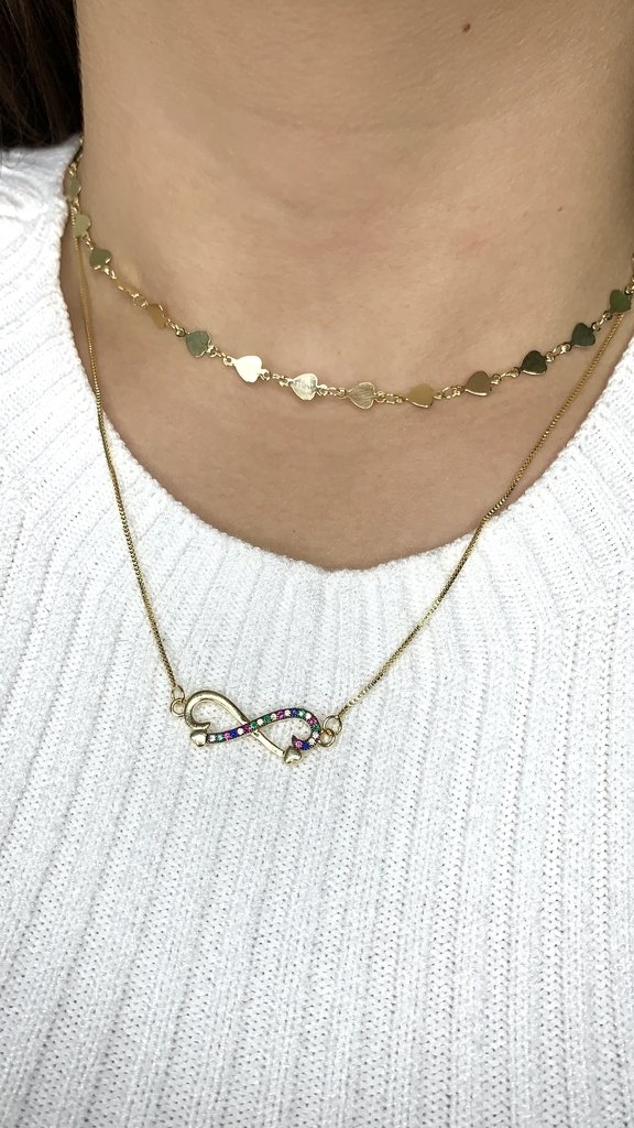 Colar Corações Liso banhado a Ouro 18k