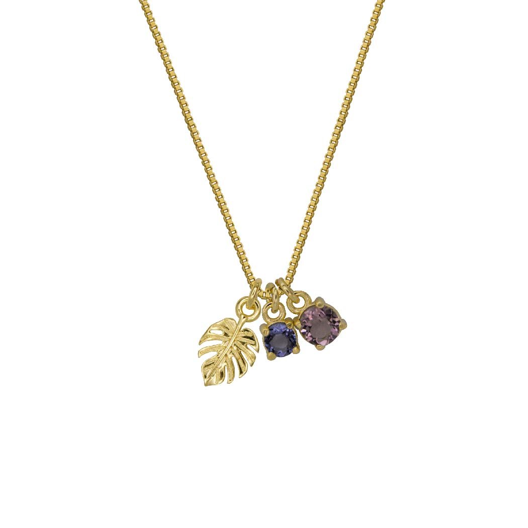 Colar Costela de Adão com 2 Zircônias Coloridas Banhado a Ouro 18k