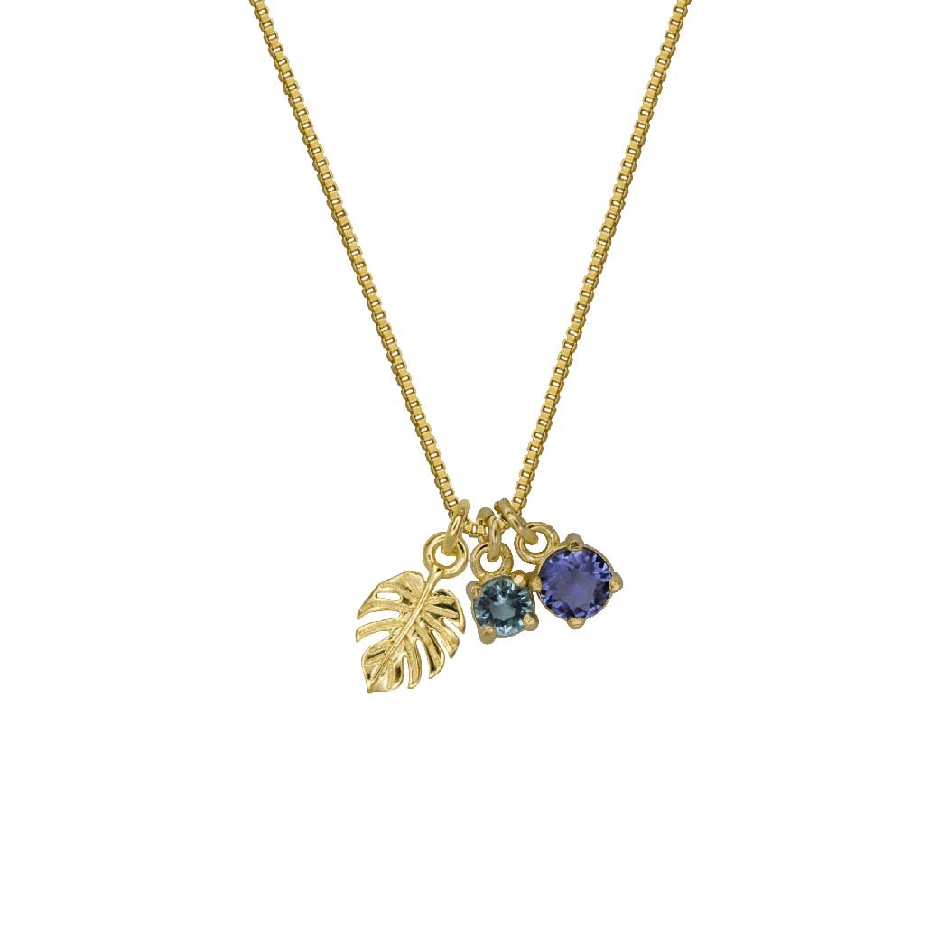 Colar Costela de Adão com 2 Zircônias Coloridas Banhado a Ouro 18k