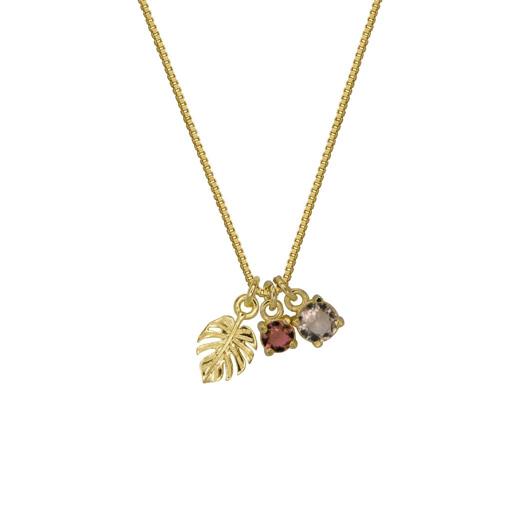 Colar Costela de Adão com 2 Zircônias Coloridas Banhado a Ouro 18k